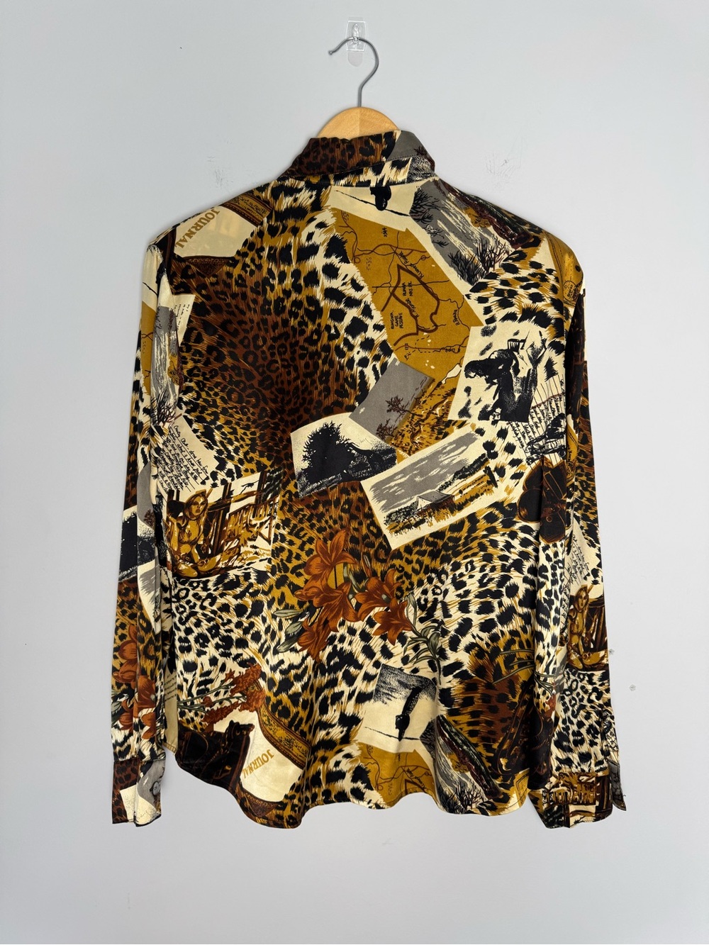 Paolo Santini Safari World Traveler 100% Silk Leopard Button Down Blouse Vintage - Picture 8 of 9